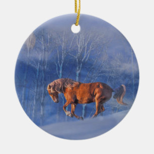 Beautiful Running Horse in the Snow Xmas Ornament