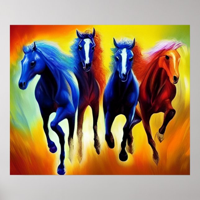 Beautiful Running Horses Painting Poster (Front)