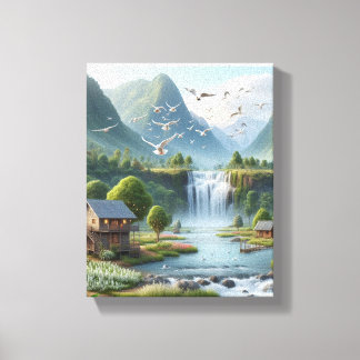 Beautiful rural scenery with waterfall canvas print