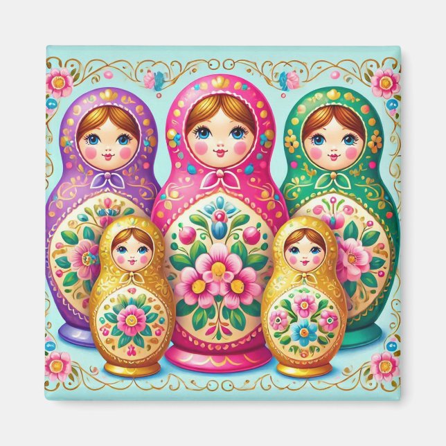 Beautiful Russian doll square magnet (Front)