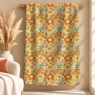 Beautiful Rust Copper Floral Boho Throw Blanket