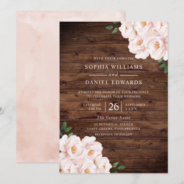 Beautiful Rustic Blush Pink Elegant Wedding Invitation (Front/Back)
