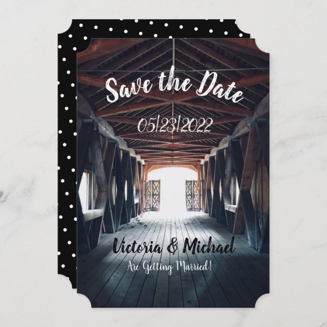 Beautiful Rustic Covered Bridge Save The Date Invitation (Front/Back)