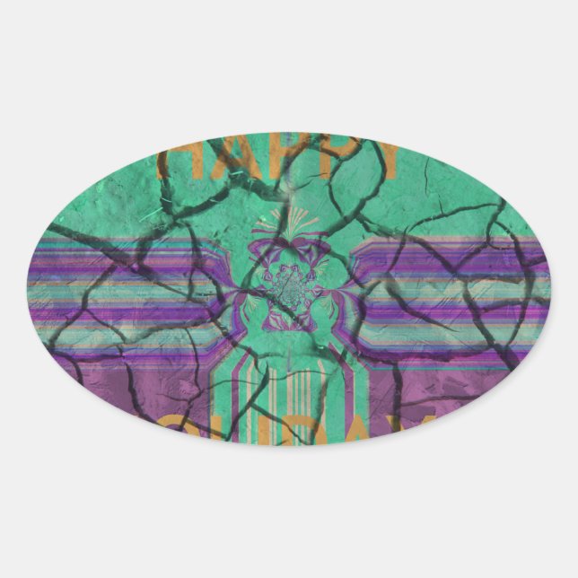 Beautiful rustic cracked mud love heals text art oval sticker (Front)