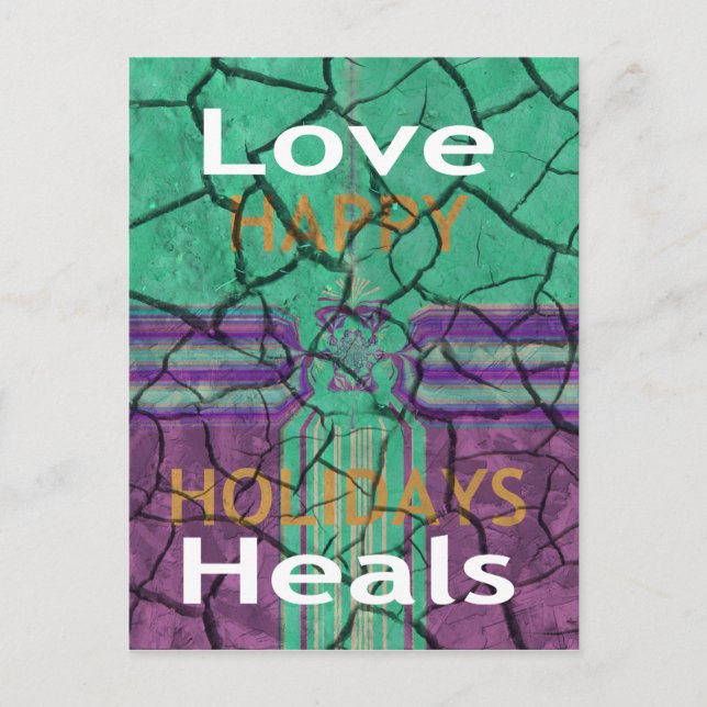 Beautiful rustic cracked mud love heals text art postcard (Front)