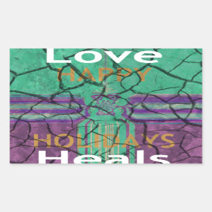 Beautiful rustic cracked mud love heals text art rectangular sticker
