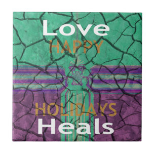 Beautiful rustic cracked mud love heals text art tile