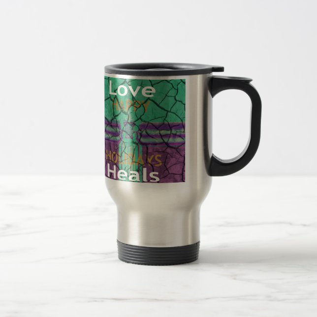 Beautiful rustic cracked mud love heals text art travel mug (Right)