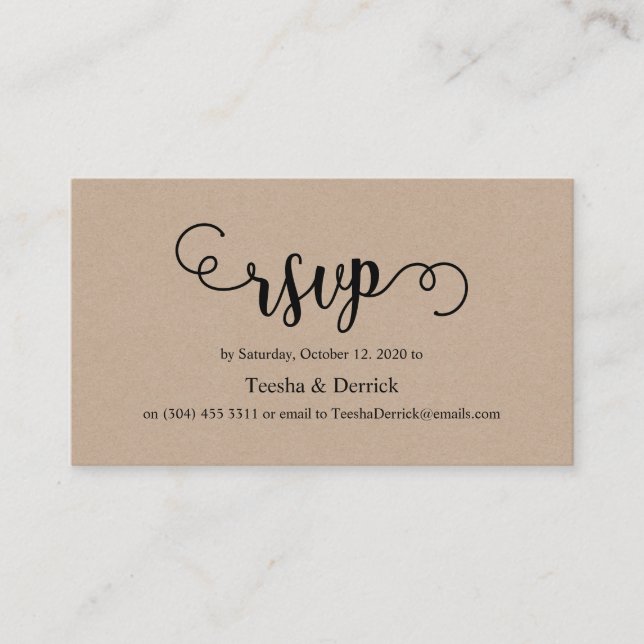 Beautiful rustic elegant black kraft, Wedding RSVP Enclosure Card (Front)
