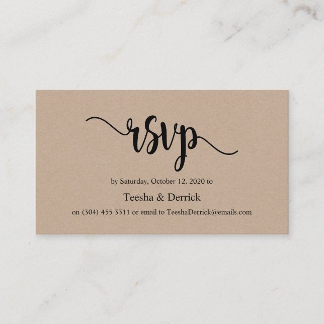 Beautiful rustic elegant black kraft, Wedding RSVP Enclosure Card (Front)