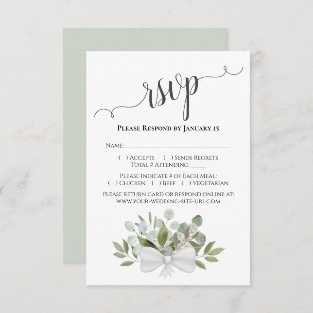 Beautiful Rustic Eucalyptus & Greenery Wedding RSVP Card (Front/Back)