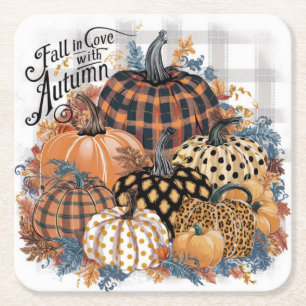 Beautiful Rustic Fall in love with Autumn Art Square Paper Coaster