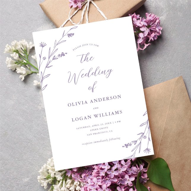 Beautiful Rustic Lavender Wildflower Boho Wedding Invitation (Creator Uploaded)