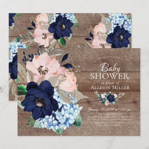 Beautiful Rustic Navy & Blush Floral Baby Shower Invitation