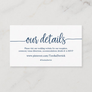 Beautiful rustic Navy, Our Wedding Website Details Enclosure Card