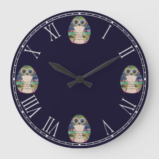 Beautiful Rustic Owl Bird Colourful Retro Large Clock