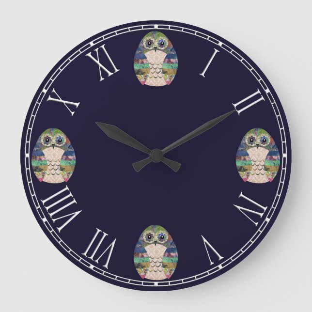 Beautiful Rustic Owl Bird Colourful Retro Large Clock (Front)