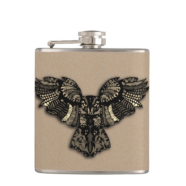 Beautiful Rustic Owl Hip Flask (Front)
