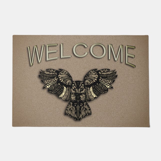 Beautiful Rustic Owl Welcome Doormat (Front)