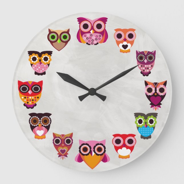 Beautiful Rustic Owls Large Clock (Front)