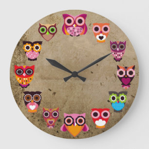 Beautiful Rustic Owls Large Clock