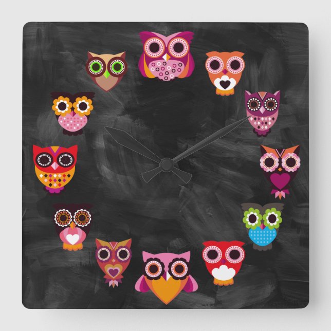Beautiful Rustic Owls Square Wall Clock (Front)