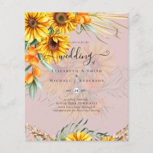 Beautiful Rustic Sunflowers Pampas Grass Wedding Flyer