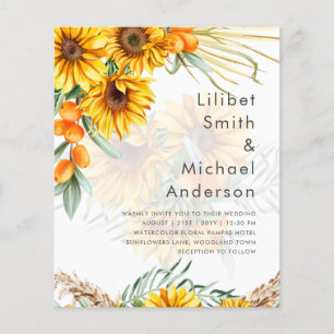 Beautiful Rustic Sunflowers Pampas Grass Wedding Flyer