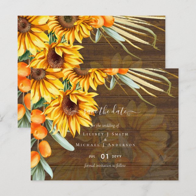 Beautiful Rustic Sunflowers Pampas Grass Wedding Postcard (Front/Back)