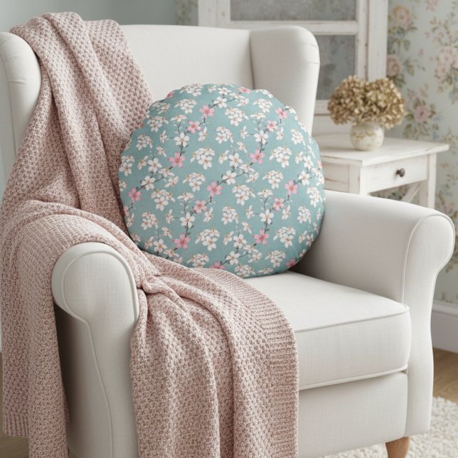 Beautiful Rustic Vintage Cherry Blossoms  Round Cushion (Creator Uploaded)