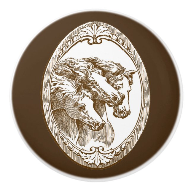 Beautiful, Rustic, Vintage Horses, Ceramic Knob (Front)
