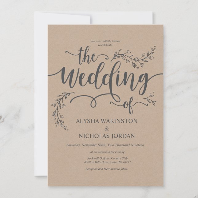 Beautiful Rustic Wedding Invitation Card (Front)