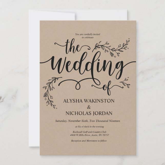 Beautiful Rustic Wedding Invitation Card (Front)