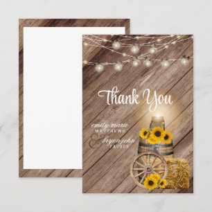 Beautiful Rustic Wood Barrel and Sunflowers Thank You Card