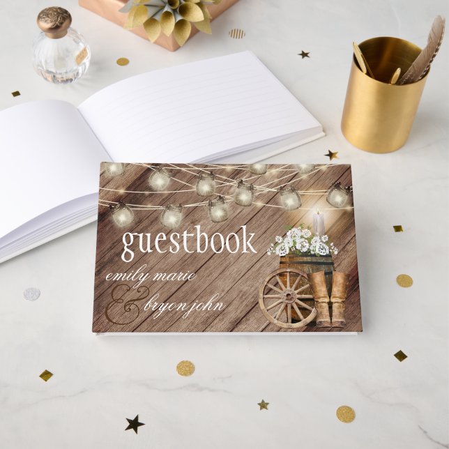 Beautiful Rustic Wood Barrel with White Floral Guest Book (Front Open)