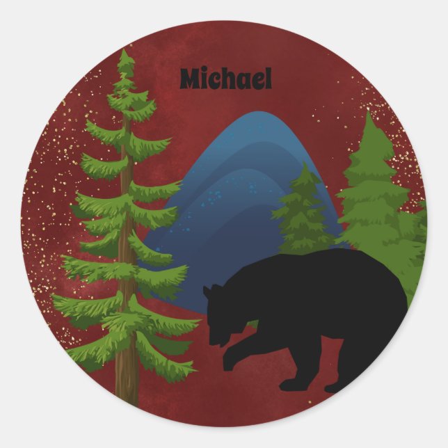 Beautiful Rustic Woodland Bear in Mountains Classic Round Sticker (Front)