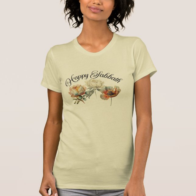 Beautiful Sabbath T-Shirt with flowers  (Front)