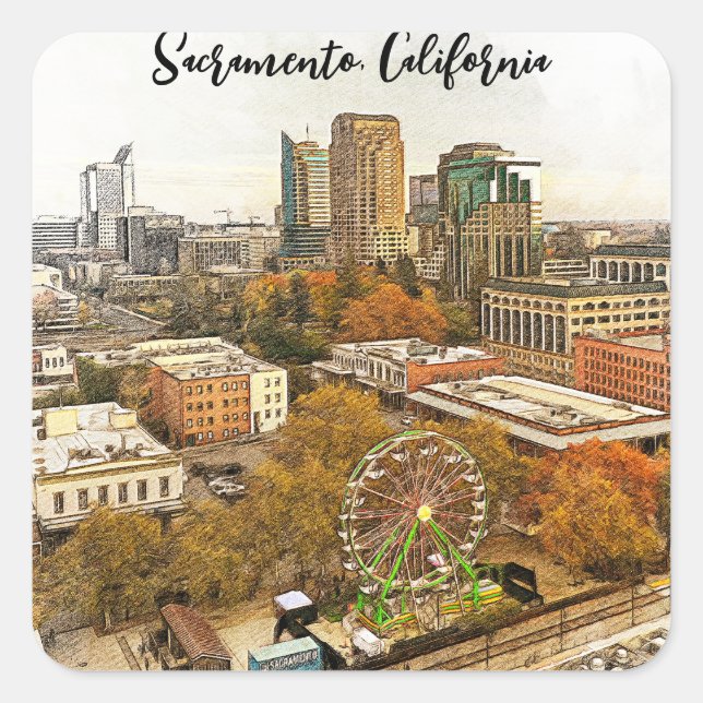Beautiful Sacramento California City View Square Sticker (Front)