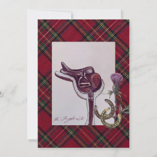 beautiful  saddle , plaid, thistle , horse shoes card