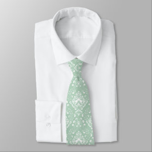 Beautiful sage gre and white floral damask pattern tie