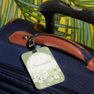 Beautiful Sage Green Floral Vintage Name Elegant Luggage Tag