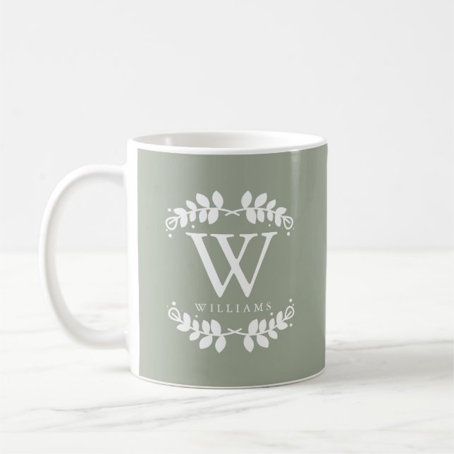 Beautiful Sage Green Monogram Coffee Mug (Left)