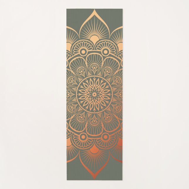 Beautiful Sage Green Peach Mandala Yoga Mat (Front)
