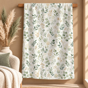 Beautiful Sage Watercolor Leaves Botanical Blanket