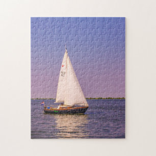 Beautiful sailing boat at sunset, Netherlands Jigsaw Puzzle