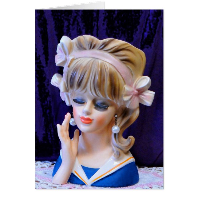 Beautiful Sailor Girl Head Vase Doll Pink Bows (Front)