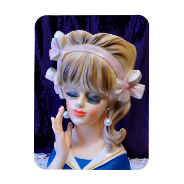 Beautiful Sailor Girl Head Vase Doll Pink Bows Magnet (Vertical)