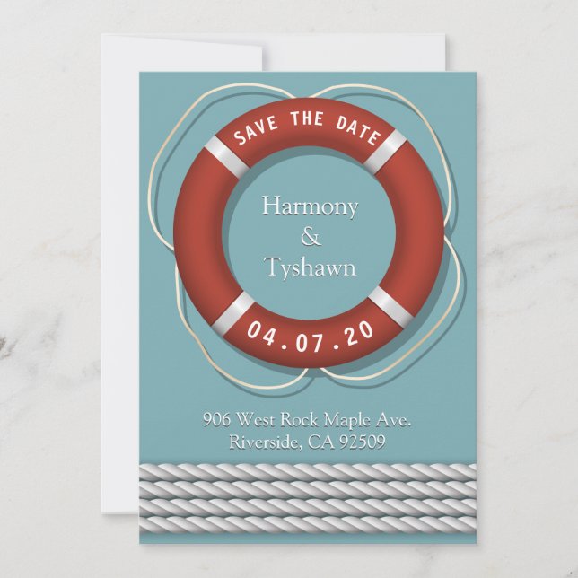 Beautiful Sailor Style Lifeguards Save the Date Invitation (Front)
