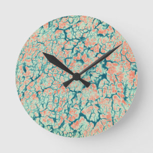 Beautiful Salmon Pink & Teal Green Nature Abstract Round Clock