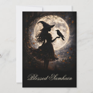 Beautiful Samhain Blessing with Witch and Raven